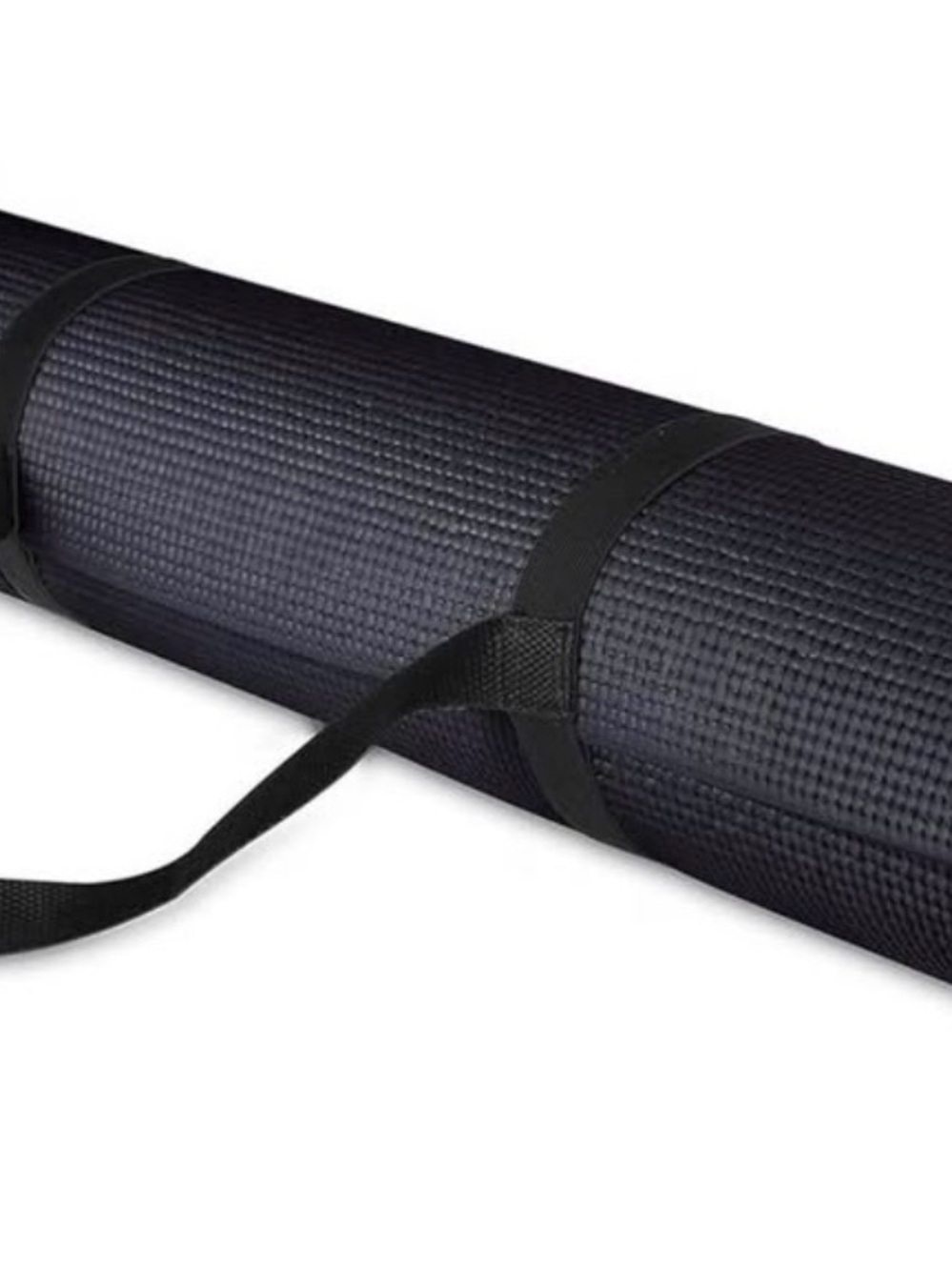 Black Portable Exercise Yoga Mat with Carry Strap - Unbranded